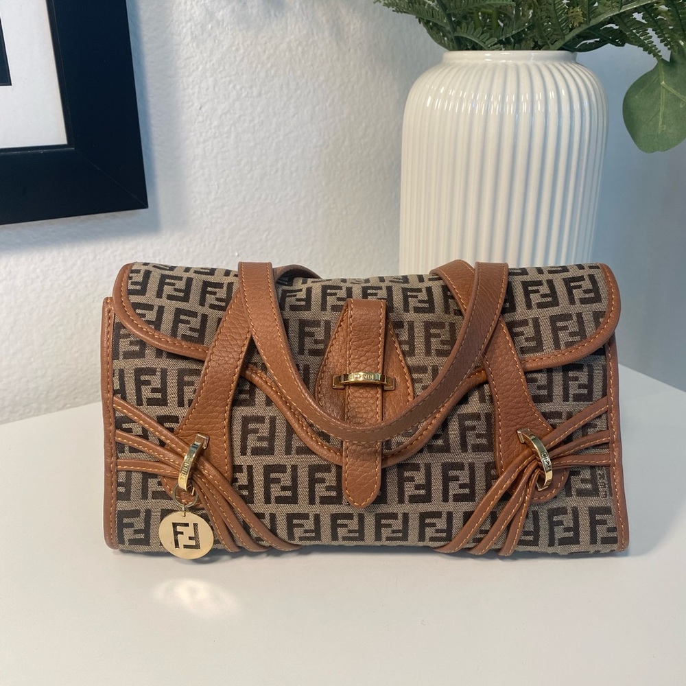 FENDI Zucchino Canvas Shoulder Bag Mini Tote
